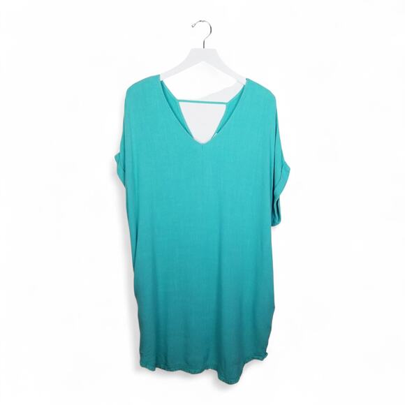 UMGEE Dress Linen Cotton V-neck V-back Rough Hem Green - Size Small - Picture 1 of 8